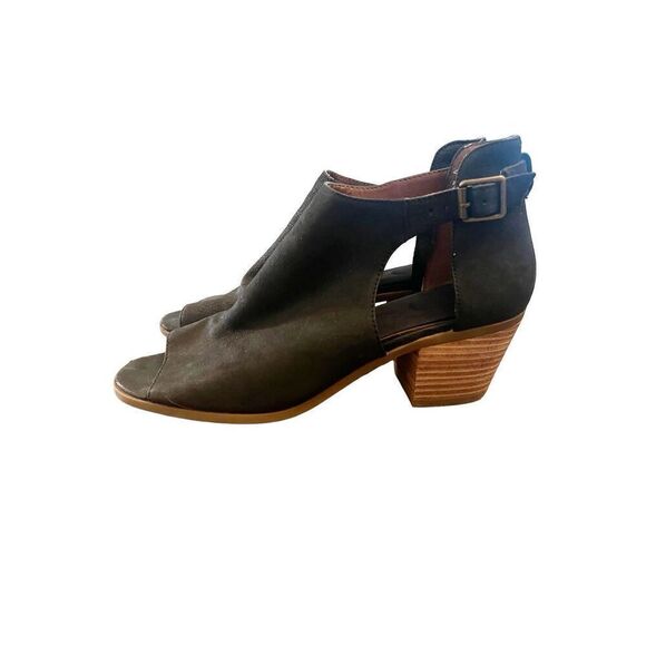 Lucky Brand Black Barimo Peep Toe Leather Heeled Booties - Picture 4 of 6